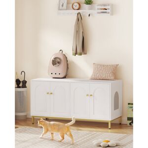 17 Stories Cat Litter Box Enclosure for 2 Cats, 119cm Hidden Litter Box Furniture, Wooden Pet House, Cat furniture, Storage Cabinet Bench, Cats Condo, Cattery, W White and Gold 61cm H X 119cm W X 50cm D 17 Stories Cat Litter Box Enclosure for 2 Cats, 119cm Hidden Litter Box Furniture, Wooden Pet House, Cat furniture, Storage Cabinet Bench, Cats Condo, Cattery, W White and Gold 61cm H X 119cm W X 50cm D