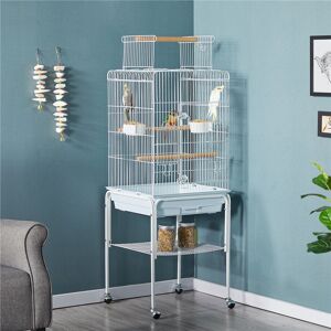 Yaheetech 136cm Iron Play Top Floor Bird Cage with Wheels White 136cm H X 46.5cm W X 46.5cm D Yaheetech 136cm Iron Play Top Floor Bird Cage with Wheels White 136cm H X 46.5cm W X 46.5cm D