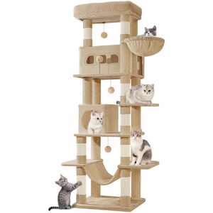 17 Stories Cat Tree for Indoor Cats, Large Tall Cat Tower, Multi-Level Cats House with Condo, 8 Scratching Posts, Hammock, 4 Pom Poms Camel Brown 170cm H x 50cm W x 40cm D 17 Stories Cat Tree for Indoor Cats, Large Tall Cat Tower, Multi-Level Cats House with Condo, 8 Scratching Posts, Hammock, 4 Pom Poms Camel Brown 170cm H x 50cm W x 40cm D