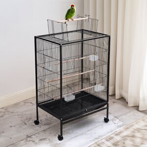 Archie & Oscar 94cm Iron Flat Top Floor Bird Cage with Wheels Black 94cm H X 63.5cm W X 45cm D Archie & Oscar 94cm Iron Flat Top Floor Bird Cage with Wheels Black 94cm H X 63.5cm W X 45cm D