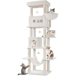17 Stories Cat Tree for Indoor Cats, Large Tall Cat Tower, Multi-Level Cats House with Condo, 8 Scratching Posts, Hammock, 4 Pom Poms White 210cm H x 60cm W x 50cm D 17 Stories Cat Tree for Indoor Cats, Large Tall Cat Tower, Multi-Level Cats House with Condo, 8 Scratching Posts, Hammock, 4 Pom Poms White 210cm H x 60cm W x 50cm D