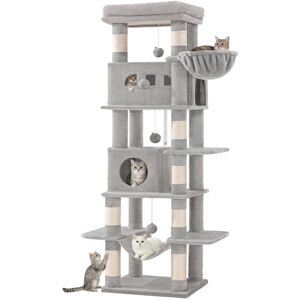 17 Stories Cat Tree for Indoor Cats, Large Tall Cat Tower, Multi-Level Cats House with Condo, 8 Scratching Posts, Hammock, 4 Pom Poms Light Grey 170cm H x 50cm W x 40cm D 17 Stories Cat Tree for Indoor Cats, Large Tall Cat Tower, Multi-Level Cats House with Condo, 8 Scratching Posts, Hammock, 4 Pom Poms Light Grey 170cm H x 50cm W x 40cm D