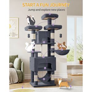 Archie & Oscar Cat Tree for Indoor Cats, 176cm Large Cat Tower, Multi-layer Scratching Post with 3 Platforms, 2 Caves, 7 Sisal Posts, Hammock, Pompoms, Heavy-Duty fo Dark Grey 176cm H X 55cm W X 45cm D Archie & Oscar Cat Tree for Indoor Cats, 176cm Large Cat Tower, Multi-layer Scratching Post with 3 Platforms, 2 Caves, 7 Sisal Posts, Hammock, Pompoms, Heavy-Duty fo Dark Grey 176cm H X 55cm W X 45cm D