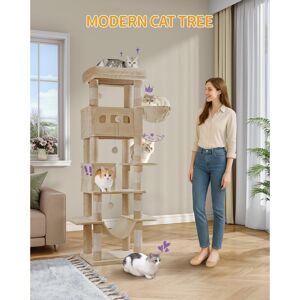 17 Stories Cat Tree for Indoor Cats, Large Tall Cat Tower, Multi-Level Cats House with Condo, 8 Scratching Posts, Hammock, 4 Pom Poms Camel Brown 170cm H x 50cm W x 40cm D 17 Stories Cat Tree for Indoor Cats, Large Tall Cat Tower, Multi-Level Cats House with Condo, 8 Scratching Posts, Hammock, 4 Pom Poms Camel Brown 170cm H x 50cm W x 40cm D