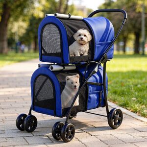 Balconera Double-Decker Dog Stroller, Pet Buggy, Capacity Up To 30Kg, Foldable Dog Carrier With Mesh Windows Blue 98cm H X 52cm W X 72cm D Balconera Double-Decker Dog Stroller, Pet Buggy, Capacity Up To 30Kg, Foldable Dog Carrier With Mesh Windows Blue 98cm H X 52cm W X 72cm D
