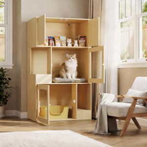 Archie & Oscar 2-tier Cat Litter Box Enclosure, Hidden Litter Box Furniture With Filter Board, Wooden Indoor Cat House With Large Cabinet & 2 Glass Doors For Living Brown 140cm H X 80cm W X 50cm D Archie & Oscar 2-tier Cat Litter Box Enclosure, Hidden Litter Box Furniture With Filter Board, Wooden Indoor Cat House With Large Cabinet & 2 Glass Doors For Living Brown 140cm H X 80cm W X 50cm D