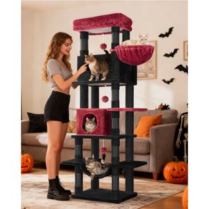17 Stories Cat Tree for Indoor Cats, Large Tall Cat Tower, Multi-Level Cats House with Condo, 8 Scratching Posts, Hammock, 4 Pom Poms Black/Red 170cm H x 50cm W x 40cm D 17 Stories Cat Tree for Indoor Cats, Large Tall Cat Tower, Multi-Level Cats House with Condo, 8 Scratching Posts, Hammock, 4 Pom Poms Black/Red 170cm H x 50cm W x 40cm D