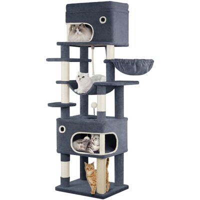 17 Stories Cat Tree for Indoor Cats, Multi-layer Scratching Post with Large Platform, 2 Caves, 7 Sisal Posts, Pompoms, Cat Basket, Hammock, Suitable for Cats Dark Grey 178cm H x 55cm W x 45cm D 17 Stories Cat Tree for Indoor Cats, Multi-layer Scratching Post with Large Platform, 2 Caves, 7 Sisal Posts, Pompoms, Cat Basket, Hammock, Suitable for Cats Dark Grey 178cm H x 55cm W x 45cm D