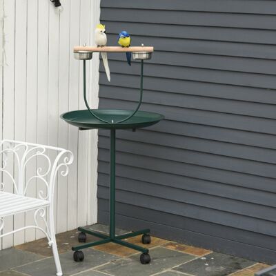 NFusion Aviary Four-Wheel Bird Perch Stand with Feeding Bowls Crafted from Stainless Steel and Fir Wood. Green 122.00cm H X 60.00cm W X 60.00cm D NFusion Aviary Four-Wheel Bird Perch Stand with Feeding Bowls Crafted from Stainless Steel and Fir Wood. Green 122.00cm H X 60.00cm W X 60.00cm D