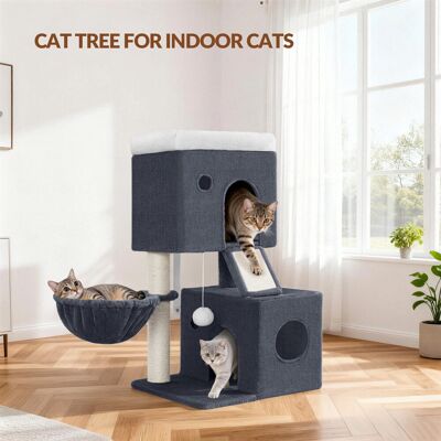 Archie & Oscar Cat Tree, 82 cm Cat Tower for Indoor Cats, Multi-Level Tree with Two Comfy Condos, a Soft Platform, Basket, Sisal Scratching Post, Scratching Board, P Dark Grey 82cm H X 50cm W X 40cm D Archie & Oscar Cat Tree, 82 cm Cat Tower for Indoor Cats, Multi-Level Tree with Two Comfy Condos, a Soft Platform, Basket, Sisal Scratching Post, Scratching Board, P Dark Grey 82cm H X 50cm W X 40cm D