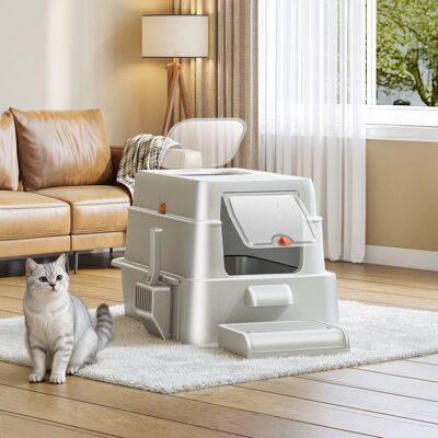 Archie & Oscar Stainless Steel Cat Litter Tray with Drawer & Lid, XXL Covered Metal Cat Litter Box with Pedal and Scoop, Odor Control, Easy to Clean, Two Entrances, Light Grey 40cm H X 65cm W X 44cm D Archie & Oscar Stainless Steel Cat Litter Tray with Drawer & Lid, XXL Covered Metal Cat Litter Box with Pedal and Scoop, Odor Control, Easy to Clean, Two Entrances, Light Grey 40cm H X 65cm W X 44cm D
