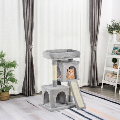Archie & Oscar Orelia Multi-Activity Cat Tower with Sisal Scratching Posts and Plush Comfort Covering Grey 83.00cm H X 59.00cm W X 39.00cm D Archie & Oscar Orelia Multi-Activity Cat Tower with Sisal Scratching Posts and Plush Comfort Covering Grey 83.00cm H X 59.00cm W X 39.00cm D