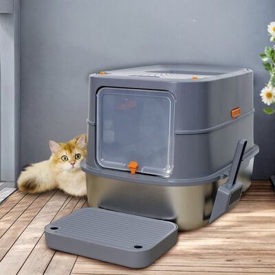 UNHO Cat Litter Box Litter Box Enclosure with Scoop Grey;Silver 41cm H X 36cm W X 52cm D UNHO Cat Litter Box Litter Box Enclosure with Scoop Grey;Silver 41cm H X 36cm W X 52cm D