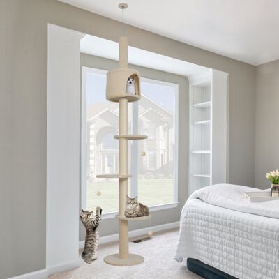 Archie & Oscar Floor To Ceiling Cat Tree, Cat Tower Climbing Scratching Post Condo, Cat Kitten Activity Center Beige 220cm H X 40cm W X 40cm D Archie & Oscar Floor To Ceiling Cat Tree, Cat Tower Climbing Scratching Post Condo, Cat Kitten Activity Center Beige 220cm H X 40cm W X 40cm D
