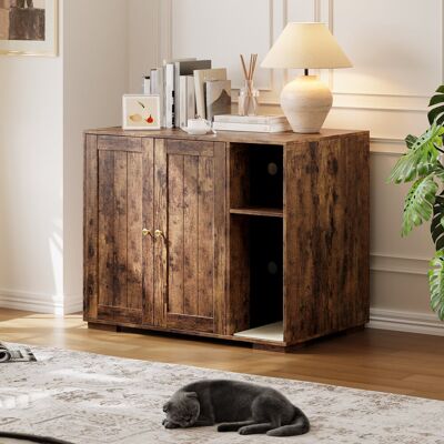 Lily Manor Modern Farmhouse Hidden Cat Litter Box Enclosure with Mark Pad, Charging Station & Open Shelf – Dog-Proof Cat House Cabinet – Indoor Side End Table wi Brown 83.6cm H X 100cm W X 66cm D Lily Manor Modern Farmhouse Hidden Cat Litter Box Enclosure with Mark Pad, Charging Station & Open Shelf – Dog-Proof Cat House Cabinet – Indoor Side End Table wi Brown 83.6cm H X 100cm W X 66cm D