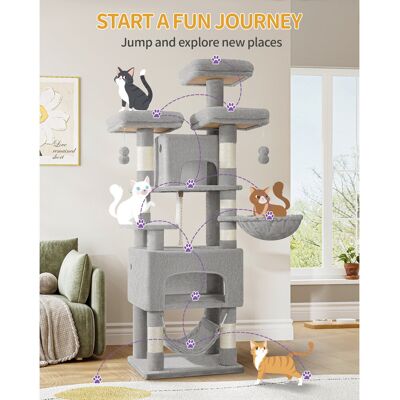 Archie & Oscar Cat Tree for Indoor Cats, 176cm Large Cat Tower, Multi-layer Scratching Post with 3 Platforms, 2 Caves, 7 Sisal Posts, Hammock, Pompoms, Heavy-Duty fo Light Grey 176cm H X 55cm W X 45cm D Archie & Oscar Cat Tree for Indoor Cats, 176cm Large Cat Tower, Multi-layer Scratching Post with 3 Platforms, 2 Caves, 7 Sisal Posts, Hammock, Pompoms, Heavy-Duty fo Light Grey 176cm H X 55cm W X 45cm D