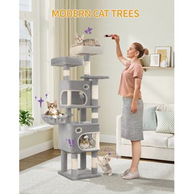 17 Stories 159 cm Cat Tree for Indoor Cats, Cat Tower, Multi-Level Cats Condo with 8 Scratching Posts, 3 Platforms, 2 Caves, Basket, Plush Balls, Sisal Rope, Ant Light Grey 159cm H X 50cm W X 40cm D 17 Stories 159 cm Cat Tree for Indoor Cats, Cat Tower, Multi-Level Cats Condo with 8 Scratching Posts, 3 Platforms, 2 Caves, Basket, Plush Balls, Sisal Rope, Ant Light Grey 159cm H X 50cm W X 40cm D