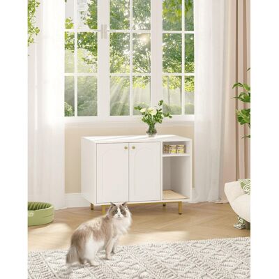 Archie & Oscar Cat Litter Box Enclosure, Hidden Litter Box Furniture with Scratching Mat, Wooden Pet House Side End Table, Tall Legs, Double Doors, 80 x 50 x 61 cm, White/Gold 61cm H X 80cm W X 50cm D Archie & Oscar Cat Litter Box Enclosure, Hidden Litter Box Furniture with Scratching Mat, Wooden Pet House Side End Table, Tall Legs, Double Doors, 80 x 50 x 61 cm, White/Gold 61cm H X 80cm W X 50cm D