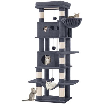 17 Stories Cat Tree for Indoor Cats, Large Tall Cat Tower, Multi-Level Cats House with Condo, 8 Scratching Posts, Hammock, 4 Pom Poms Dark Grey 170cm H x 50cm W x 40cm D 17 Stories Cat Tree for Indoor Cats, Large Tall Cat Tower, Multi-Level Cats House with Condo, 8 Scratching Posts, Hammock, 4 Pom Poms Dark Grey 170cm H x 50cm W x 40cm D