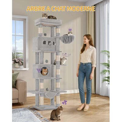 17 Stories Cat Tree for Indoor Cats, Large Tall Cat Tower, Multi-Level Cats House with Condo, 8 Scratching Posts, Hammock, 4 Pom Poms Light Grey 210cm H x 60cm W x 50cm D 17 Stories Cat Tree for Indoor Cats, Large Tall Cat Tower, Multi-Level Cats House with Condo, 8 Scratching Posts, Hammock, 4 Pom Poms Light Grey 210cm H x 60cm W x 50cm D