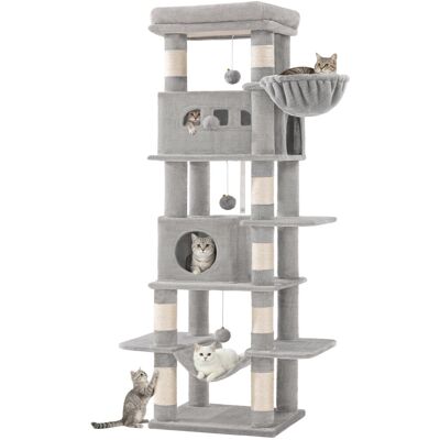17 Stories Cat Tree for Indoor Cats, Large Tall Cat Tower, Multi-Level Cats House with Condo, 8 Scratching Posts, Hammock, 4 Pom Poms Light Grey 170cm H x 50cm W x 40cm D 17 Stories Cat Tree for Indoor Cats, Large Tall Cat Tower, Multi-Level Cats House with Condo, 8 Scratching Posts, Hammock, 4 Pom Poms Light Grey 170cm H x 50cm W x 40cm D