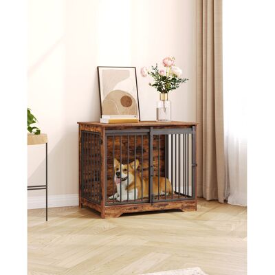 Lily Manor Dog Crate Furniture, Double Door Wooden Dog Crate with Barn Door, Indoor Kennel, End Side Table Animal Crates for Small Medium Large Dogs, Anti-Chew A Rustic Brown 67.5cm H x 81cm W x 55cm D Lily Manor Dog Crate Furniture, Double Door Wooden Dog Crate with Barn Door, Indoor Kennel, End Side Table Animal Crates for Small Medium Large Dogs, Anti-Chew A Rustic Brown 67.5cm H x 81cm W x 55cm D