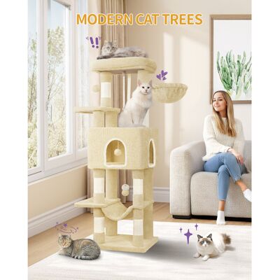 17 Stories 149 cm Cat Tree for Indoor Cats, Cat Tower with Large Hiding Cave, Scratching Post with Large Platforms, Multi-Level Cats Activity Center, Sisal Rope, Beige 149cm H X 45cm W X 40cm D 17 Stories 149 cm Cat Tree for Indoor Cats, Cat Tower with Large Hiding Cave, Scratching Post with Large Platforms, Multi-Level Cats Activity Center, Sisal Rope, Beige 149cm H X 45cm W X 40cm D