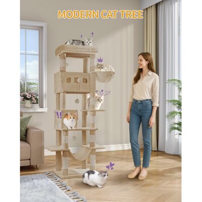 17 Stories Cat Tree for Indoor Cats, Large Tall Cat Tower, Multi-Level Cats House with Condo, 8 Scratching Posts, Hammock, 4 Pom Poms Camel Brown 170cm H x 50cm W x 40cm D 17 Stories Cat Tree for Indoor Cats, Large Tall Cat Tower, Multi-Level Cats House with Condo, 8 Scratching Posts, Hammock, 4 Pom Poms Camel Brown 170cm H x 50cm W x 40cm D