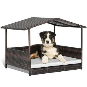Archie & Oscar Wicker Dog House Raised PE Rattan Dog Bed With Roof & Detachable Soft Cushion white 71.0 H x 98.0 W x 69.0 D cm