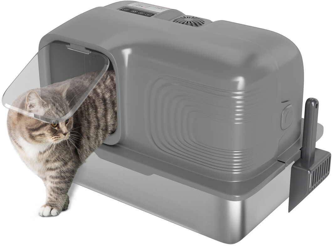 PawHut Stainless Steel Self-Cleaning Litter Box Grey 41cm H X 61cm W X 40.5cm D