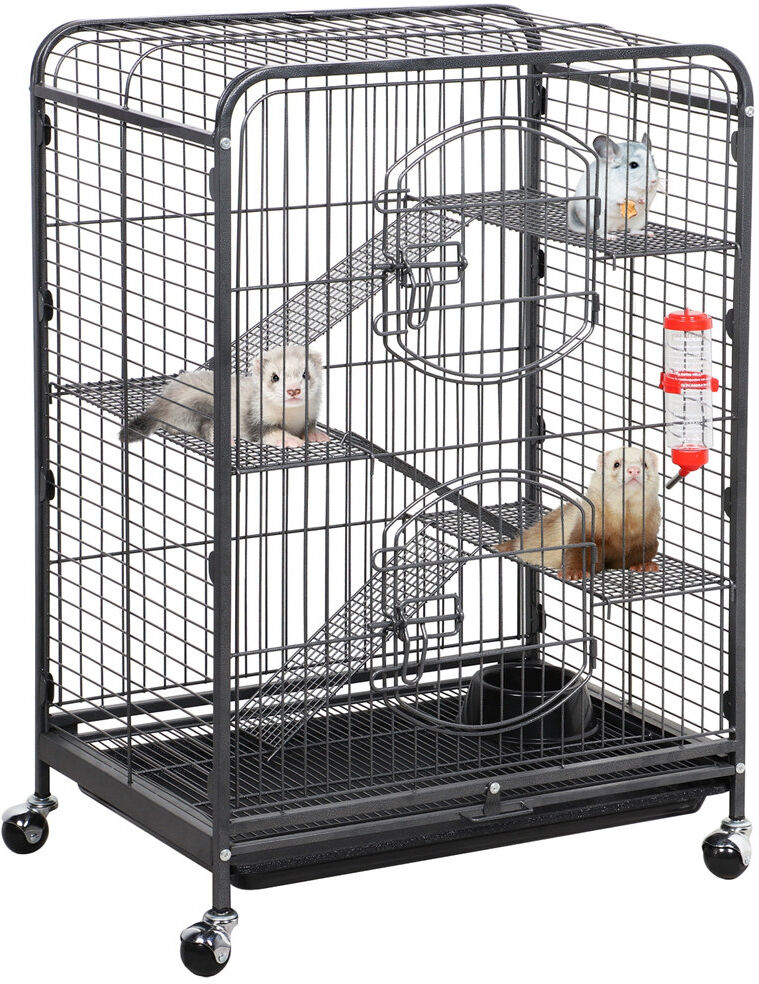 Yaheetech 4-Tier Rolling Pet Cage Hammertone Black 93.50cm H x 64cm W x 43.50cm D