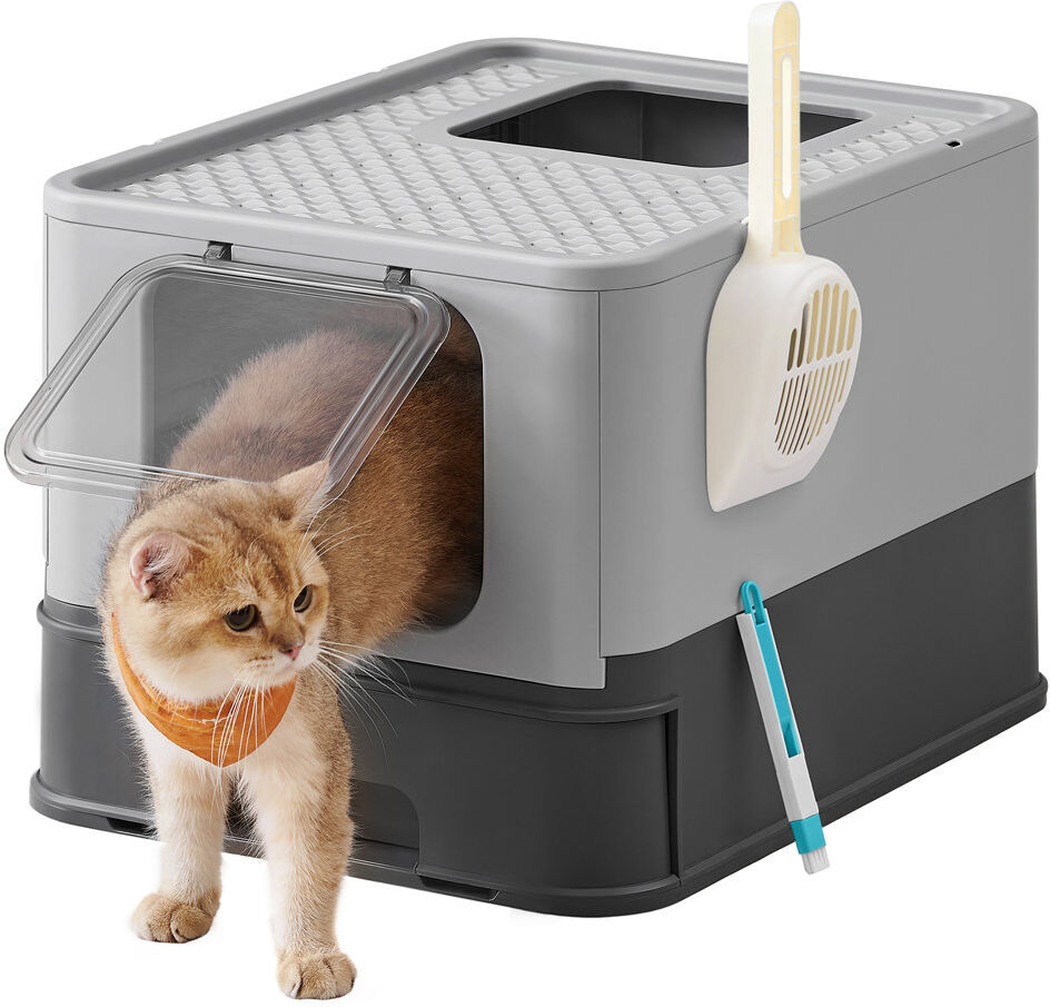 FEANDREA Hidden Cat Litter Box, Cat Litter Tray With Hood, Slide-Out Tray, Scoop, Brush, Spacious For Large Cats, Max. Load 15 Kg, Anti-Tracking, Anti-Leaking Black 37.8cm H X 54.3cm W X 42.5cm D