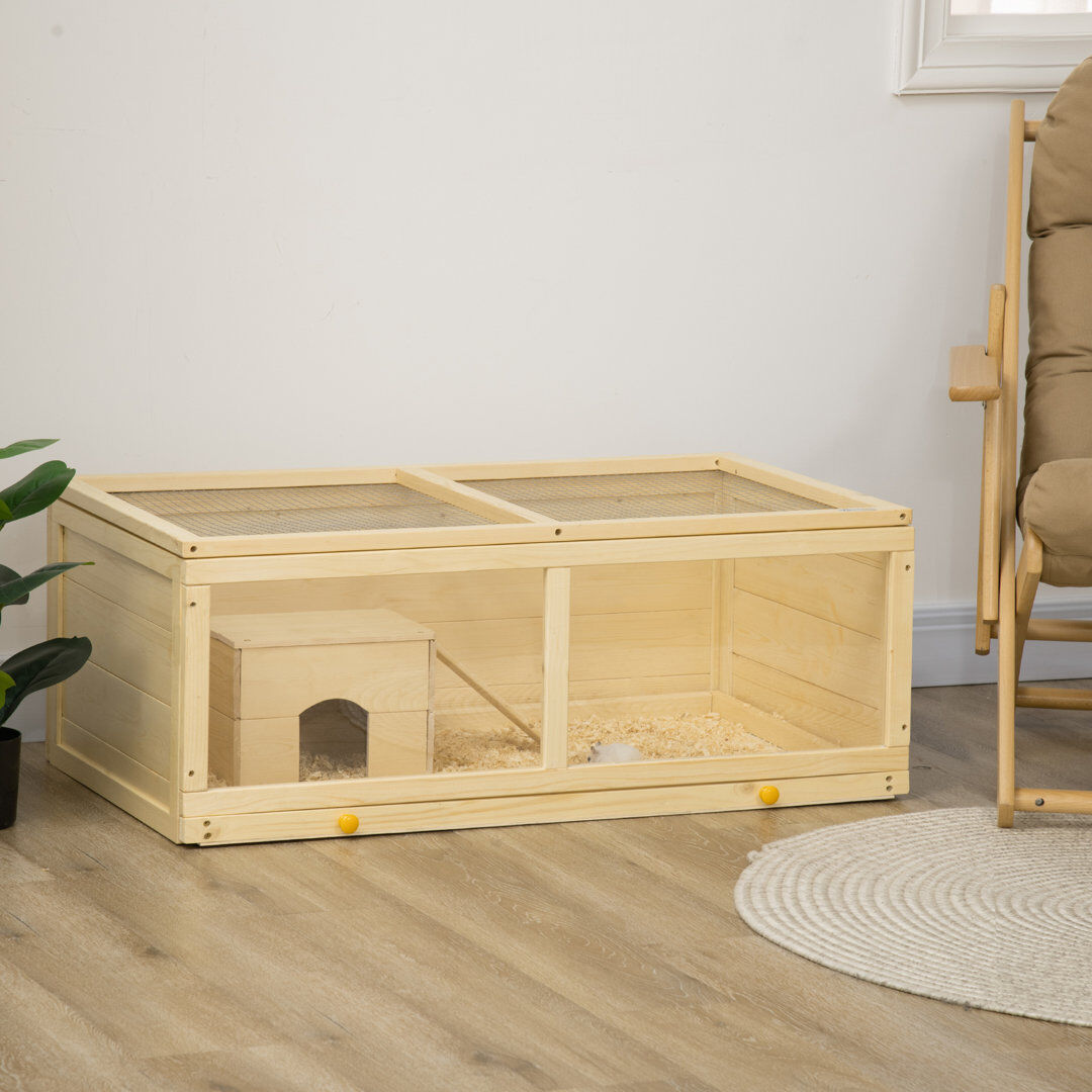 PawHut Hamster Cage Natural Wood 38cm H X 100cm W X 58cm D