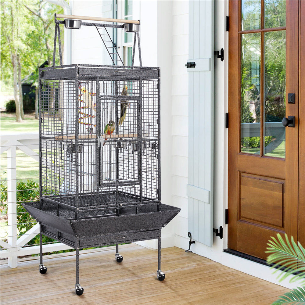Yaheetech Wrought Iron Rolling Large Parrot Bird Cage Black 174cm H X 81.5cm W X 77cm D