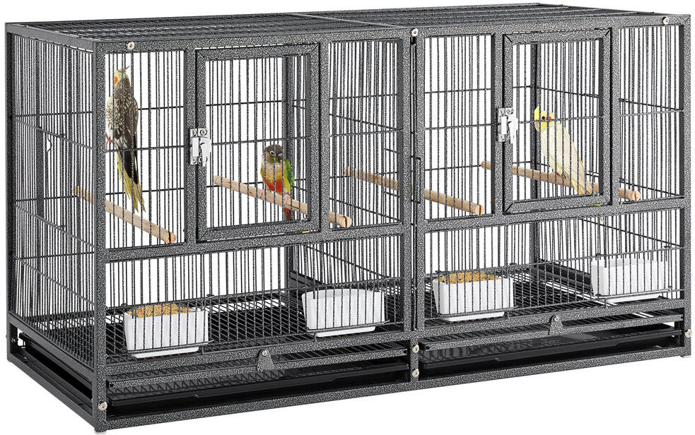 Yaheetech 52.5cm Iron Flat Top Breeder Bird Cage with Perch Black 52.5cm H