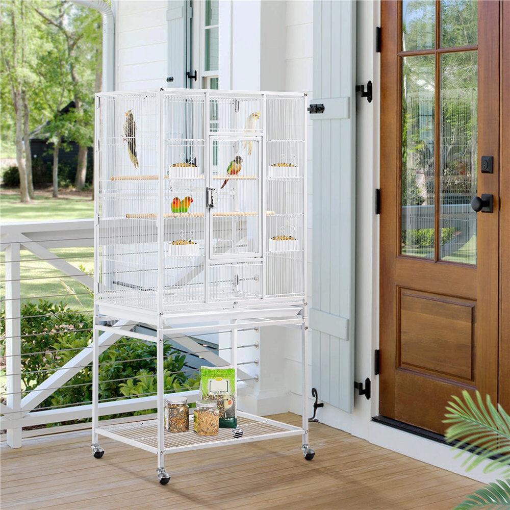Yaheetech Wrought Iron Standing Large Parrot Parakeet Flight Bird Cage White 136cm H X 62cm W X 43cm D