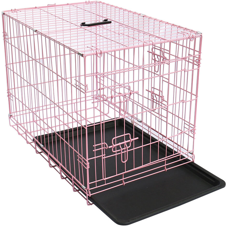 Archie & Oscar Branford Pet Puppy Cage Dog Animal Crate Foldable Transport Carrier with Tray Pink 63cm H x 91cm W x 57cm D