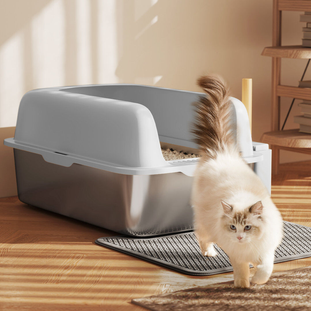 Archie & Oscar Charliann Stainless Steel Litter Box with Scoop Grey 30cm H X 40cm W X 60cm D