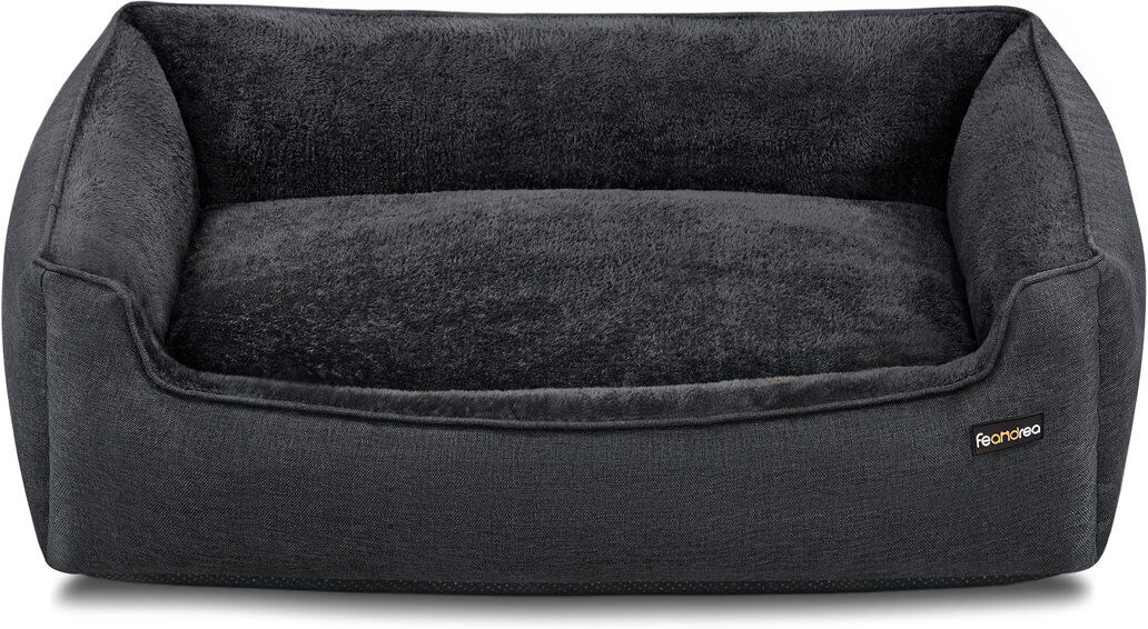 FEANDREA Dog Bed, Linen-Look Pet Bed, Dog Sofa Bed With Raised Edges, Non-Slip Bottom, Removable Washable Cover Dark Grey 27cm H x 75cm W x 110cm D