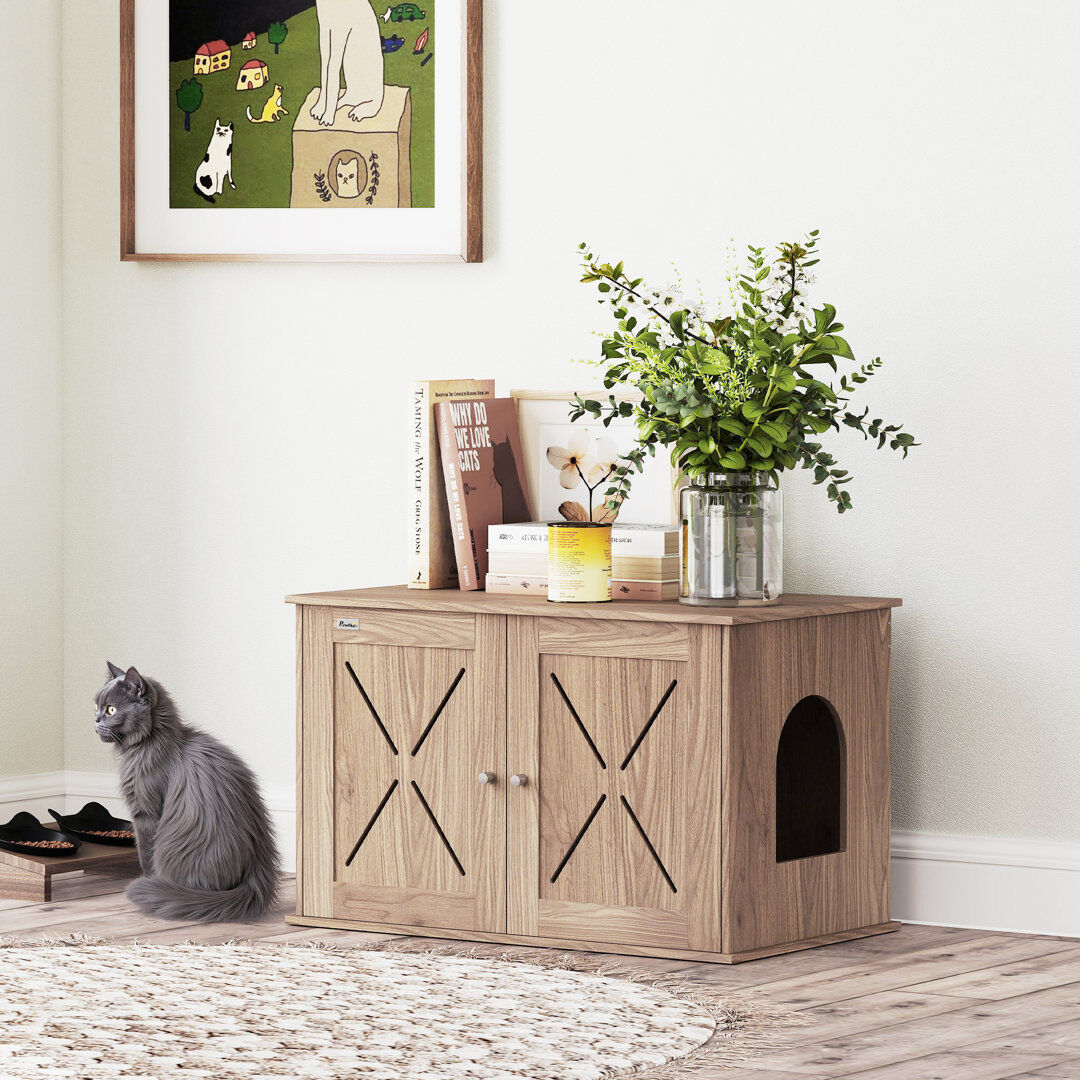 PawHut Medium Density Fiberboard (MDF) Litter Box Enclosure Brown 50.5cm H X 80cm W X 48cm D