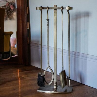Ivyline 4 Piece Iron Fireplace Tool Set Brass Ivyline 4 Piece Iron Fireplace Tool Set Brass