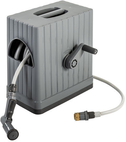 IRIS Plastic Retractable Hose Reel Box with Hose and Nozzle IRIS  - Size: 18cm H X 28cm W X 35cm D IRIS Plastic Retractable Hose Reel Box with Hose and Nozzle IRIS  - Size: 18cm H X 28cm W X 35cm D