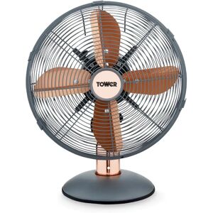 Tower Cavaletto Metal Desk Fan with 3 Speed Settings, 12”, 35W gray/brown 42.0 H x 34.0 W x 24.0 D cm