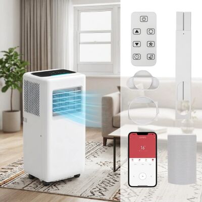 PULUOMIS 9000BTU 4-in-1 Portable Mobile Air Conditioner Units with APP and Remote Control, Cooler Fan and Dehumidifier, 24H Timer, 270m³/h White 71cm H X 33cm W X 28cm D PULUOMIS 9000BTU 4-in-1 Portable Mobile Air Conditioner Units with APP and Remote Control, Cooler Fan and Dehumidifier, 24H Timer, 270m³/h White 71cm H X 33cm W X 28cm D