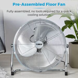 Tower Metal High-Speed Velocity Floor Fan with Adjustable Tilt, 18”, 100W gray 53.5 H x 55.5 W x 18.0 D cm