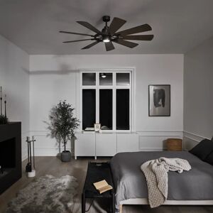 Rio 65Cm Kasie 9 - Blade LED Ceiling Fan with Remote Control and Light Kit Included black/brown