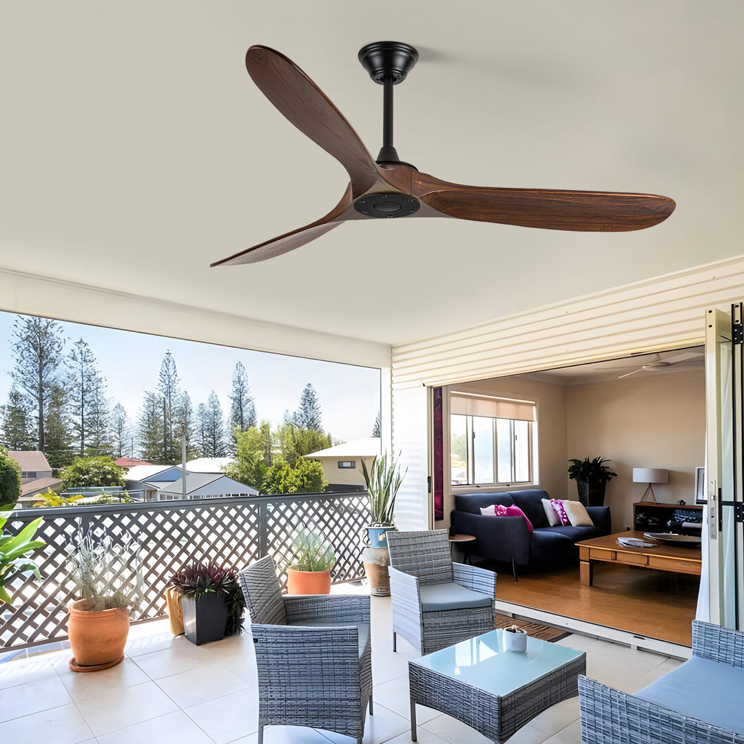 Metro Solid Wood Ceiling Fan With Remote,3 Blade Reversible Dc Motor, Quiet Cooling For Living Room Or Bedroom Walnut 154cm