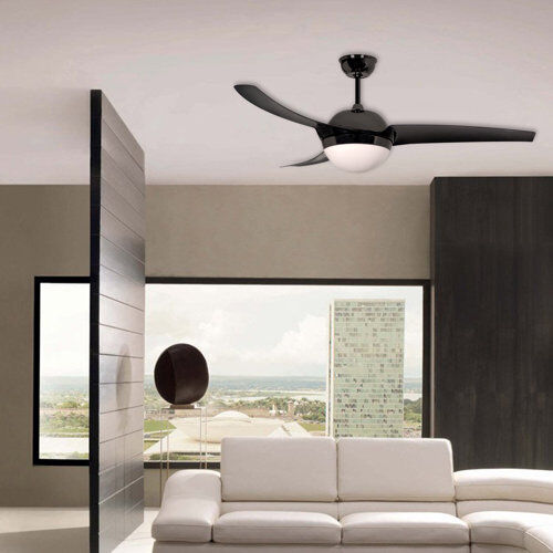 Brayden Studio Flemington 132cm 3 Blade Ceiling Fan with Remote Brayden Studio Finish: Black with Black Blades  - Size: Medium Brayden Studio Flemington 132cm 3 Blade Ceiling Fan with Remote Brayden Studio Finish: Black with Black Blades  - Size: Medium