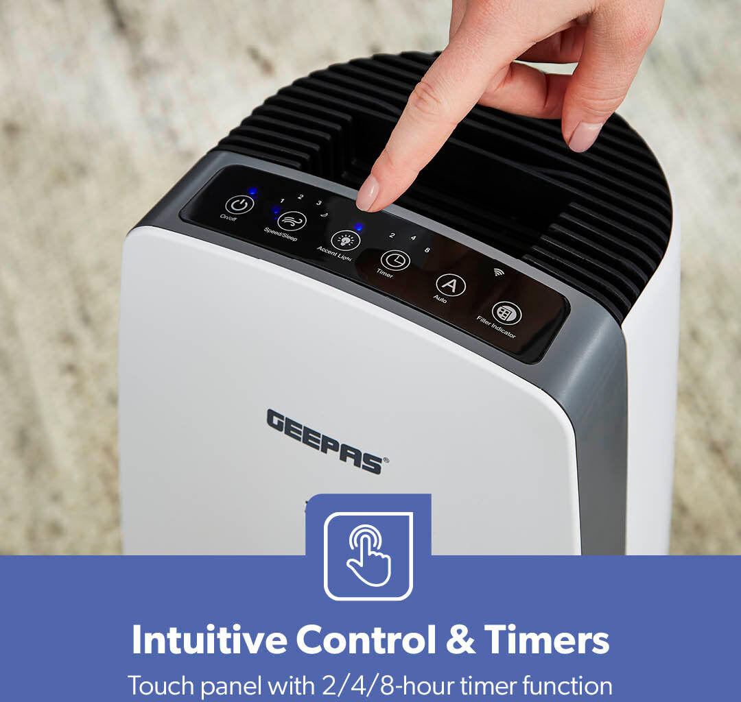 GEEPAS 2-in-1 Digital Air Purifier & Humidifier for Home 3-Stage HEPA Filter, Removes Dust Odours Allergens & Pollen 8-Hour Timer, WiFi & Remote Contr Black;White