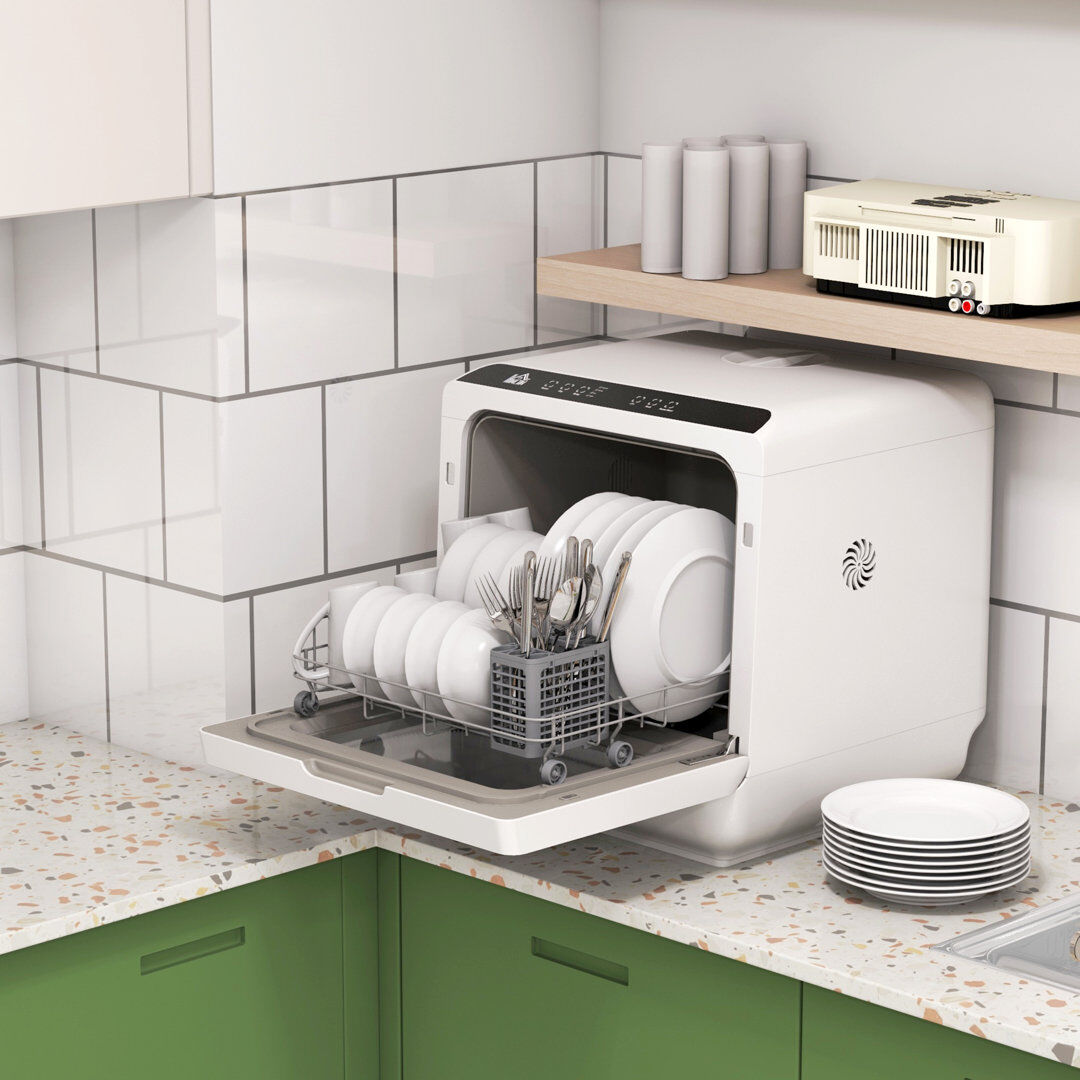 HOMCOM 45Cm 63 dBA Countertop Dishwasher White 45.8cm H X 45cm W X 44cm D